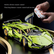 1:14 Scale RC Building Block Car Kit - Green Supercar Model with Remote Control, Motors, LED Lights & Container Box Gift for Kids and Adults