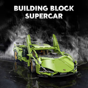 1:14 Scale RC Building Block Car Kit - Green Supercar Model with Remote Control, Motors, LED Lights & Container Box Gift for Kids and Adults