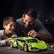 1:14 Scale RC Building Block Car Kit - Green Supercar Model with Remote Control, Motors, LED Lights & Container Box Gift for Kids and Adults