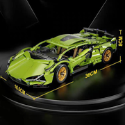 1:14 Scale RC Building Block Car Kit - Green Supercar Model with Remote Control, Motors, LED Lights & Container Box Gift for Kids and Adults