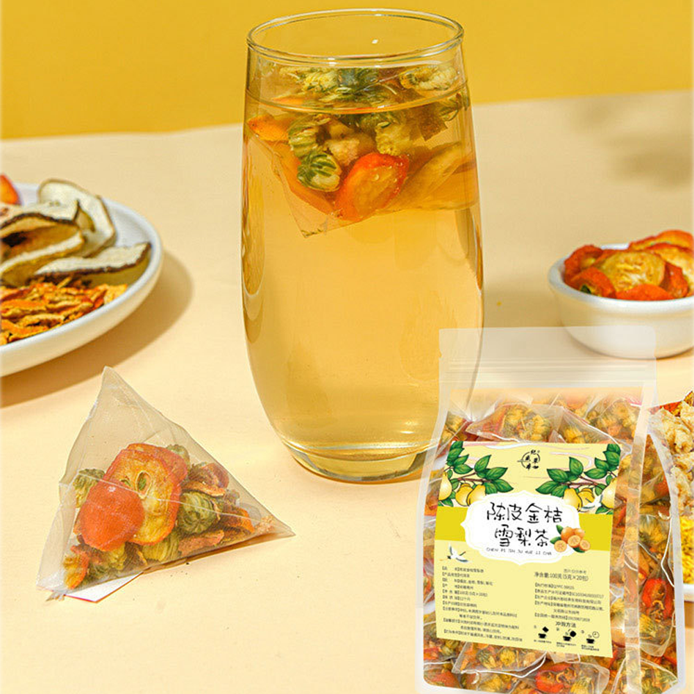 Premium Tangerine Peel, Kumquat & Snow Pear Herbal Tea - Natural Lung Soothing & Throat Comfort (20 Bags)