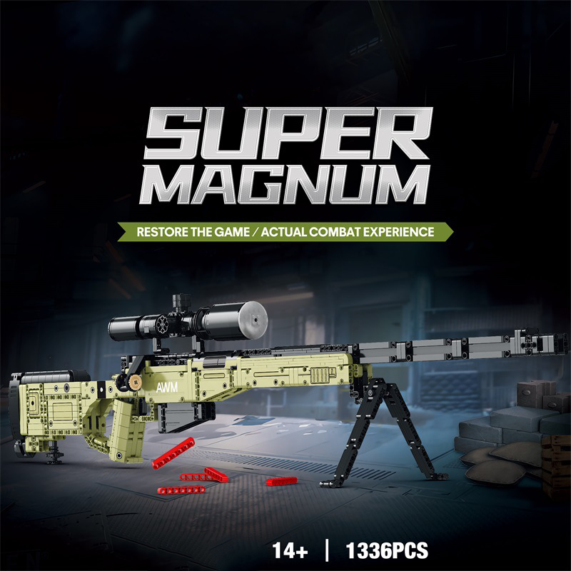 Military AWM Sniper Rifle Building Block Kit, 100.5cm Interactive Toy Blaster with Scope & Bipod, 1:1 Scale Large Tactical Building Block Model for Adults & Teens, Birthday Gift for Boys Age 14+ (1336+Piece)