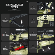 Military AWM Sniper Rifle Building Block Kit, 100.5cm Interactive Toy Blaster with Scope & Bipod, 1:1 Scale Large Tactical Building Block Model for Adults & Teens, Birthday Gift for Boys Age 14+ (1336+Piece)
