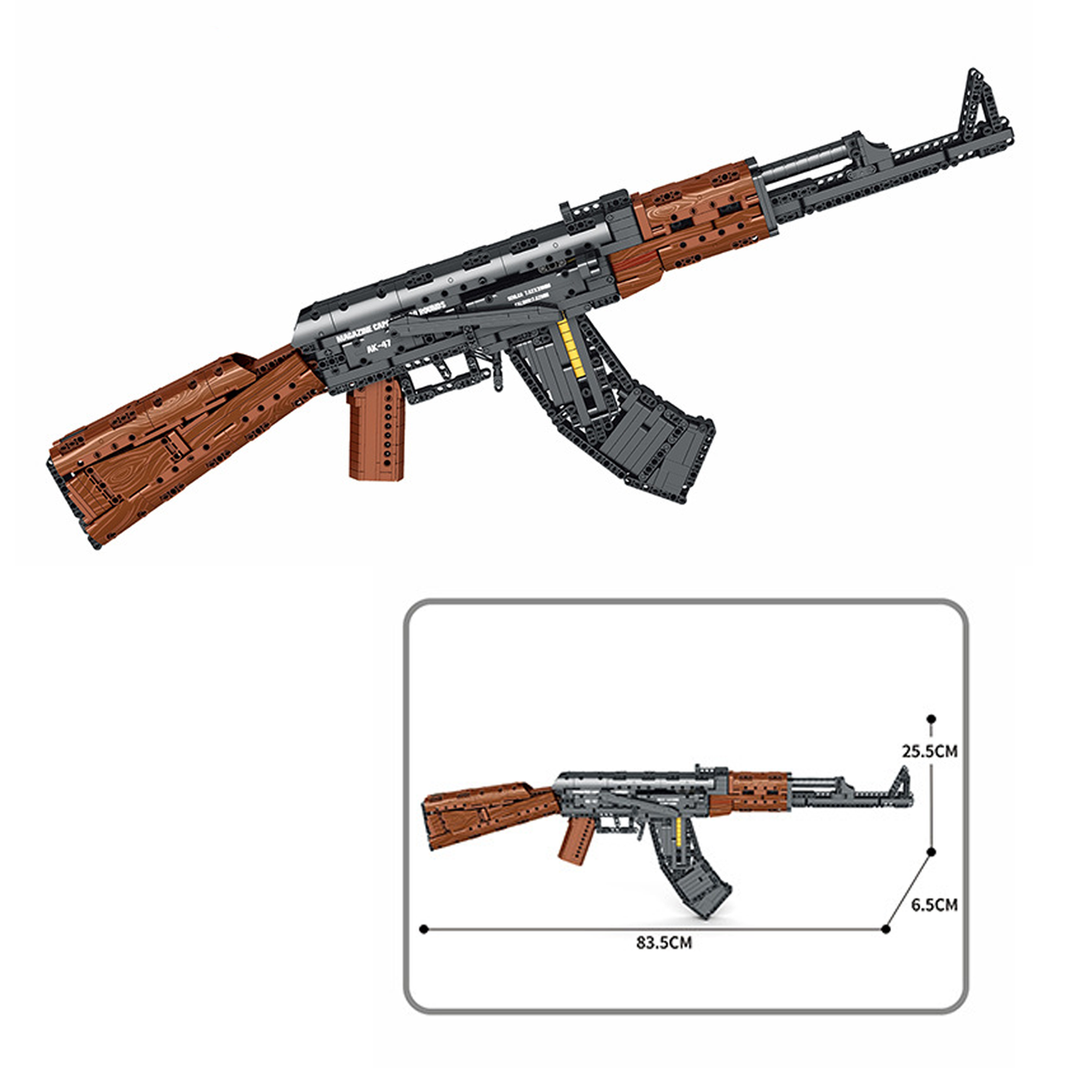 AK47 Assault Rifle Building Block Toy Set, Military Rifle Building Set for Adults & Teens, 83.5cm Interactive Toy Blaster Model with Removable Magazine, Birthday Gift for Boys Age 14+ (1366 Piece)