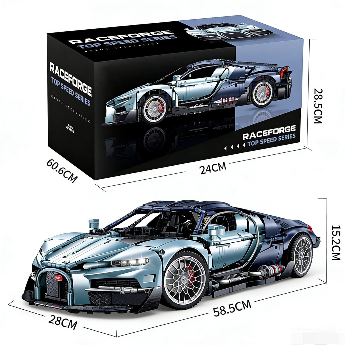 1:8 Scale Huge Supercar Building Set for Adults, 58.5cm Large MOC Race Car Model Kit, Birthday Gift for Boys Teens Age 8-14 12-16