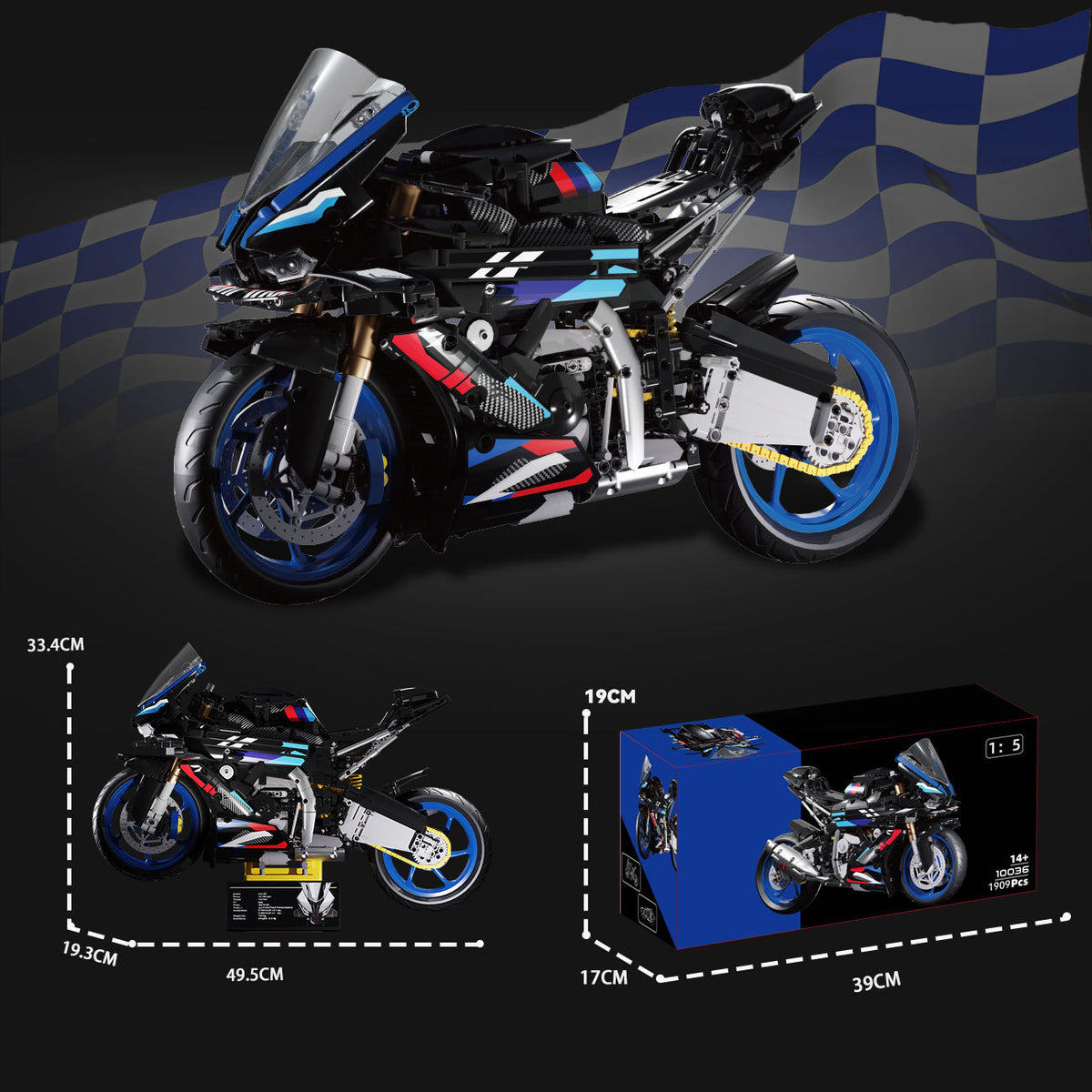 1:5 Superbike Collector's Building Kit (1909 PCS) – Premium Racing Motorcycle Model & Display Base