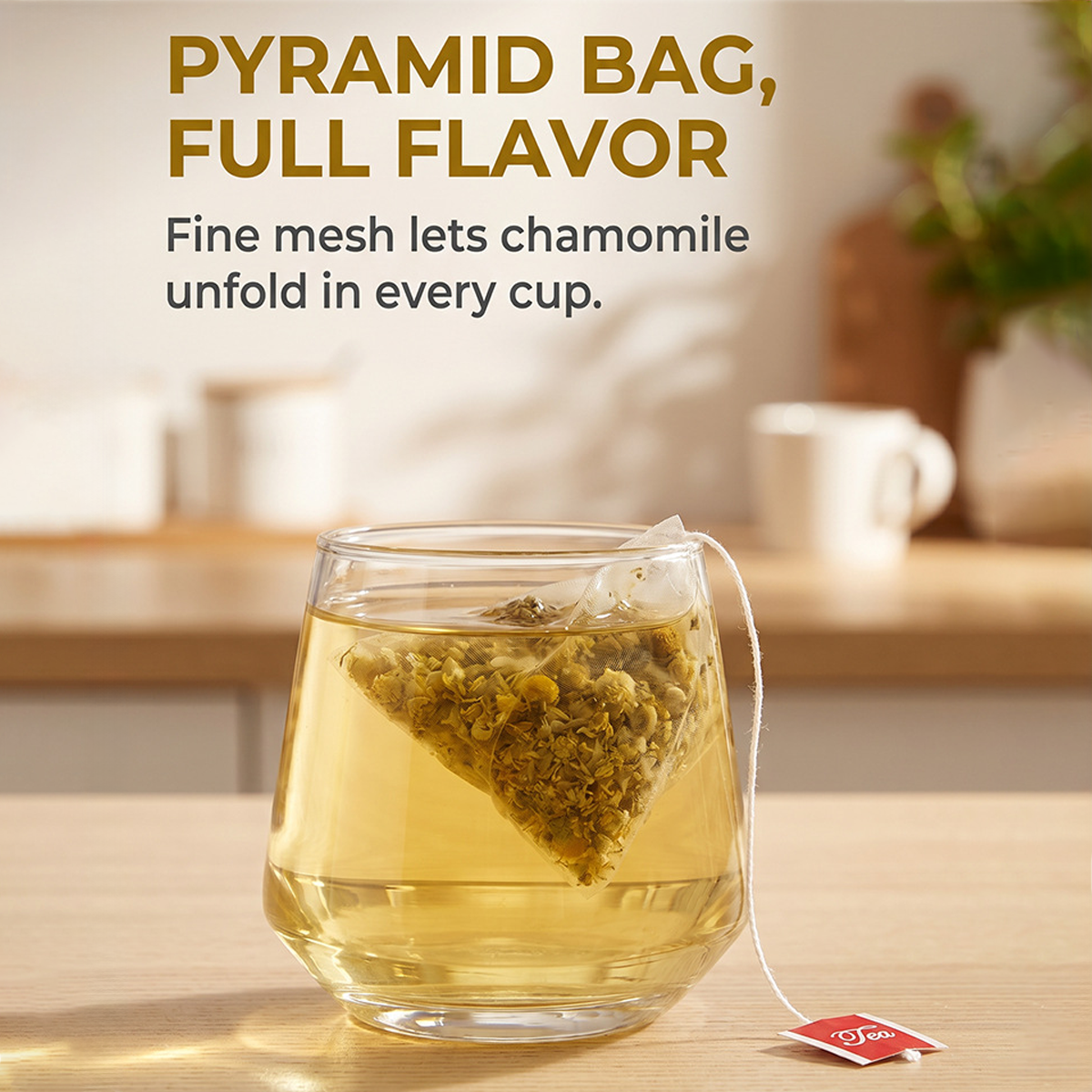 Premium Pure Chamomile Tea Bags – 30 Pyramid Sachets with Easy-Tag, Caffeine-Free Herbal Infusion for Relaxation & Sleep Support