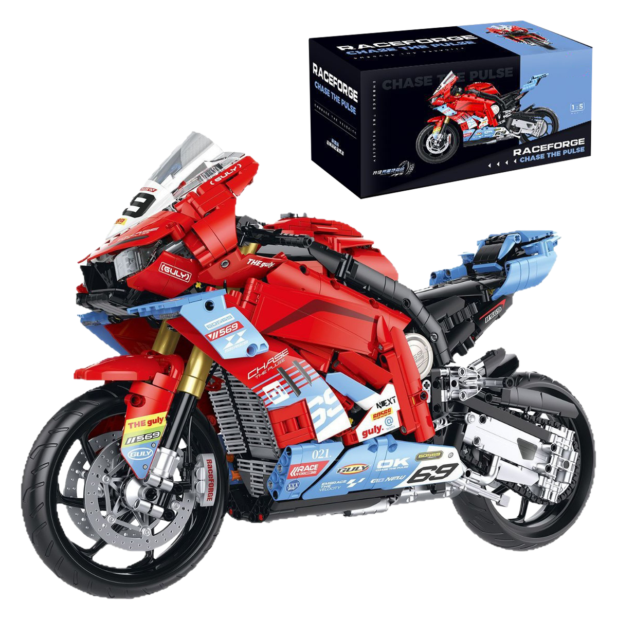 1:5 Scale Racing Motorcycle Building Set for Adults & Teens, RACEFORGE MOC Superbike Model Kit with Display Stand, Collectible Birthday Gift for Boys Age 8-14 12-16