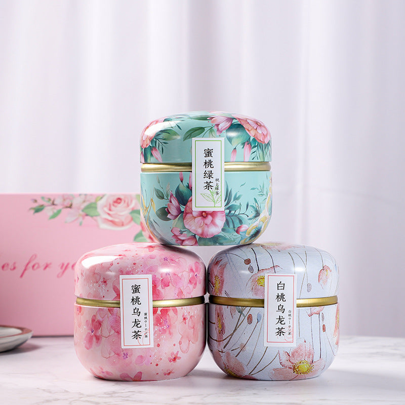Premium Peach Oolong Tea Gift Set – 3-Flavor Fruit Tea Sampler with Aesthetic Floral Box & Reusable Tins