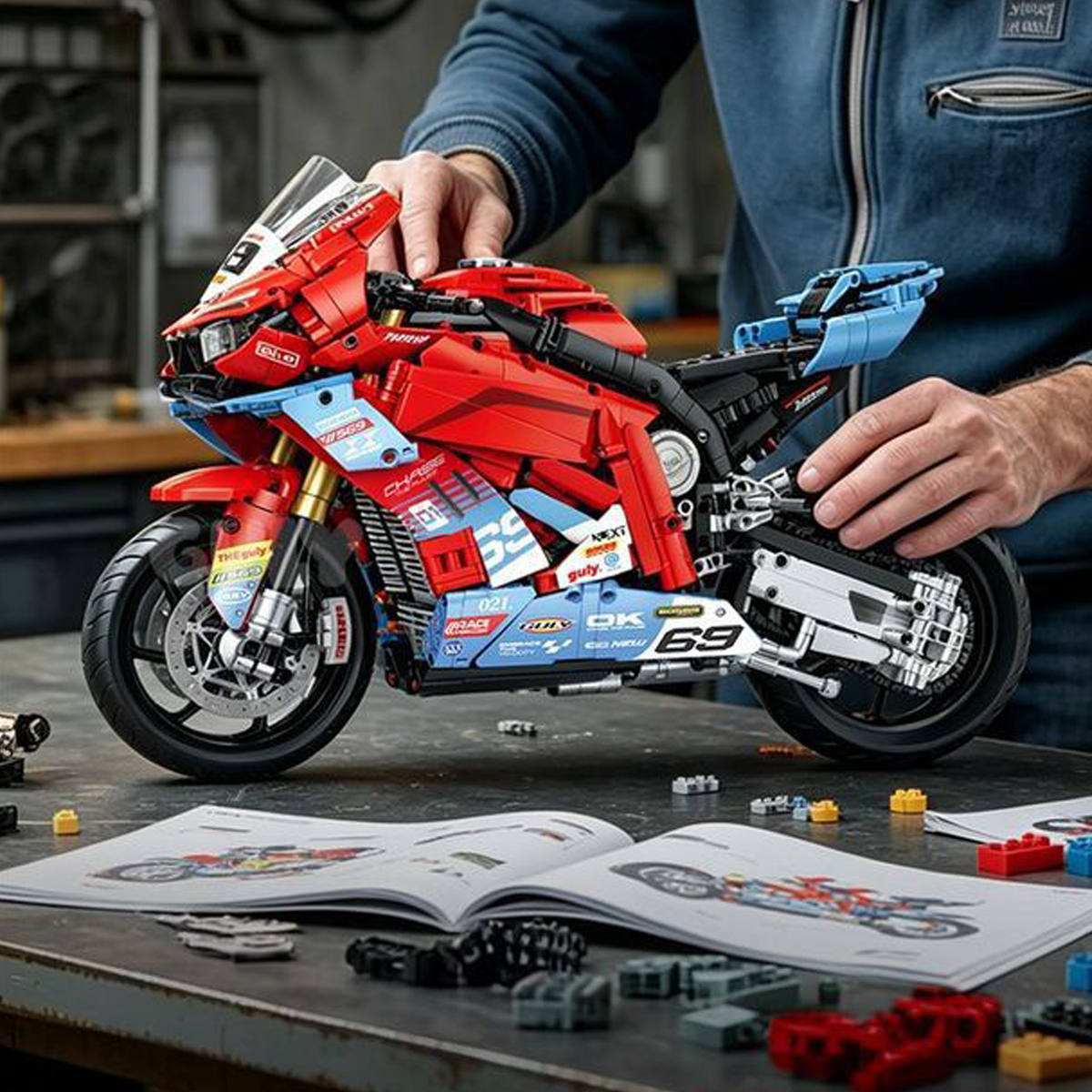 1:5 Scale Racing Motorcycle Building Set for Adults & Teens, RACEFORGE MOC Superbike Model Kit with Display Stand, Collectible Birthday Gift for Boys Age 8-14 12-16