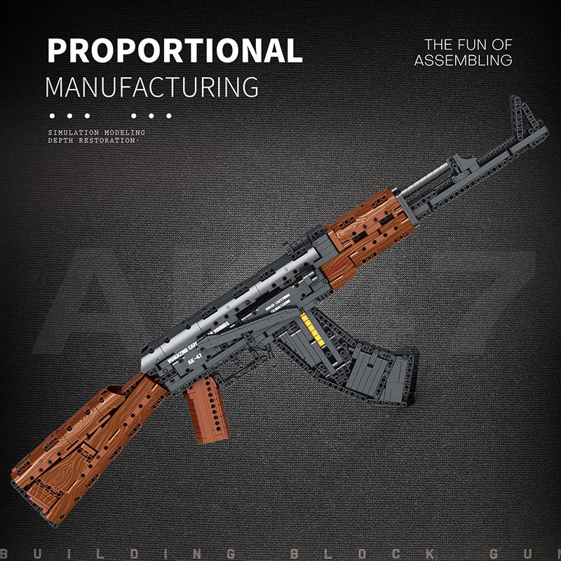 AK47 Assault Rifle Building Block Toy Set, Military Rifle Building Set for Adults & Teens, 83.5cm Interactive Toy Blaster Model with Removable Magazine, Birthday Gift for Boys Age 14+ (1366 Piece)