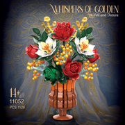 1129PCS Everlasting Flower Bouquet Building Set with Amber Vase – Botanical Collection Home Decor