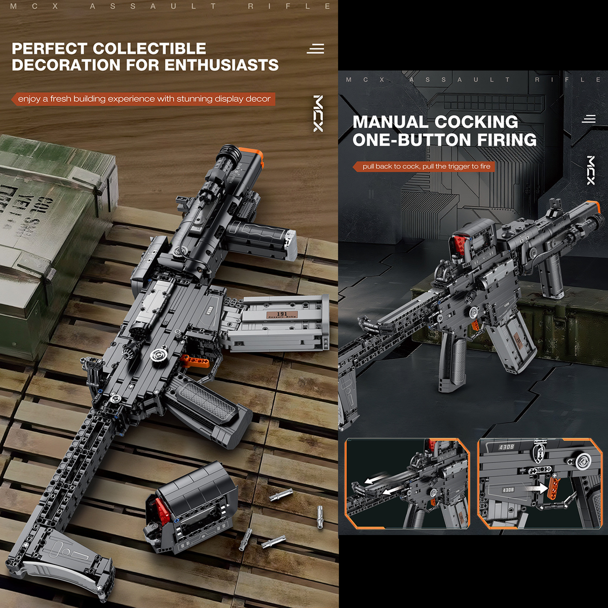 MCX Assault Rifle Building Block Toy Set, 1589+ Piece 70.5cm Tactical Building Block Model for Adults & Teens, Interactive Toy Blaster with Scope & Magazine, Birthday Gift for Boys Age 14+