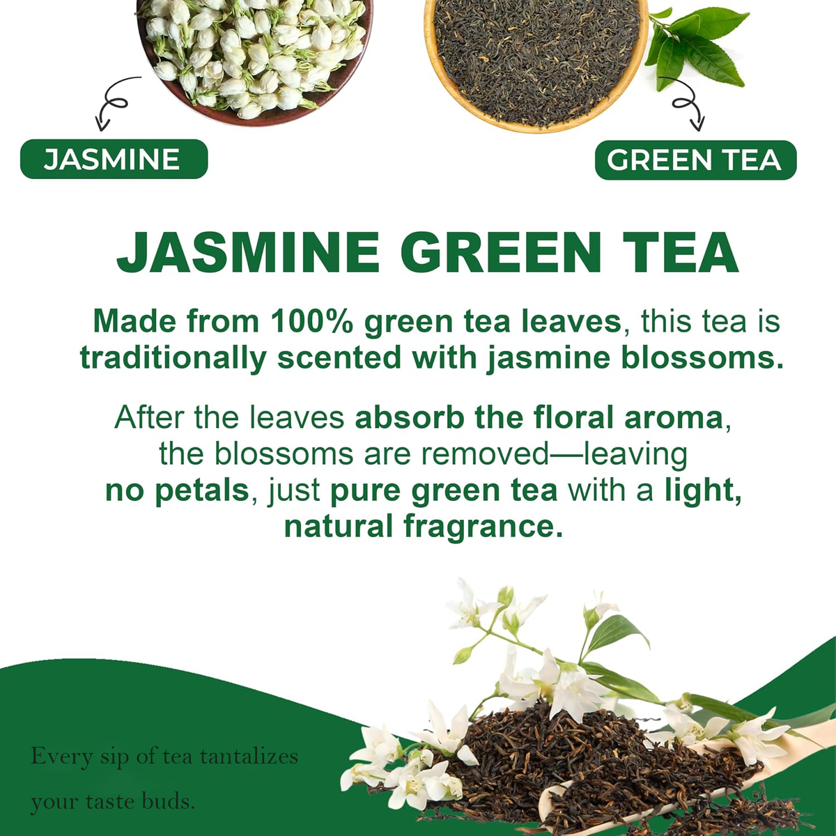 Jasmine Green Tea Bags, Naturally Jasmine-Scented, 40 Count Smooth Green Tea With Soft Jasmine Aroma, No Petals Inside, Sugar-Free, Just Floral Perfection