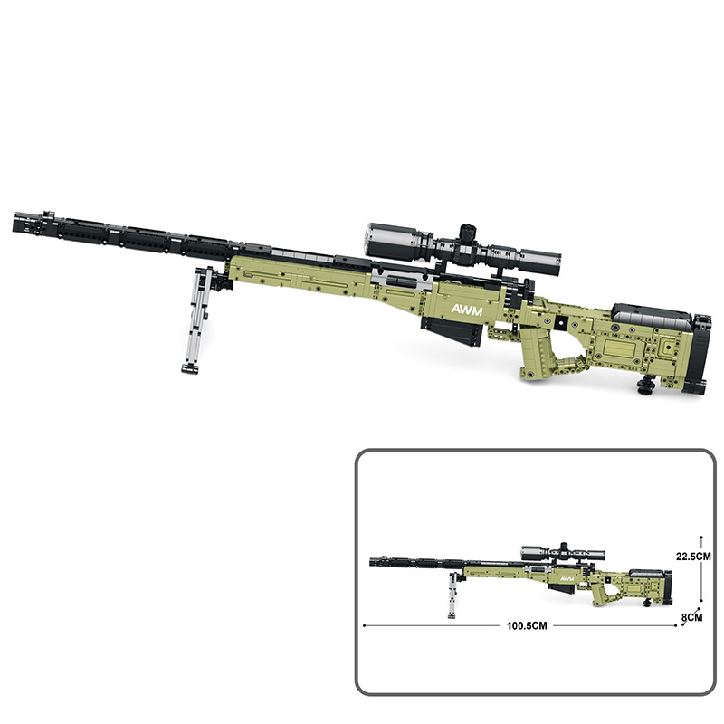 Military AWM Sniper Rifle Building Block Kit, 100.5cm Interactive Toy Blaster with Scope & Bipod, 1:1 Scale Large Tactical Building Block Model for Adults & Teens, Birthday Gift for Boys Age 14+ (1336+Piece)
