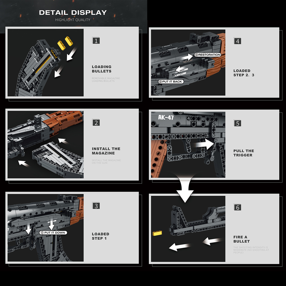 AK47 Assault Rifle Building Block Toy Set, Military Rifle Building Set for Adults & Teens, 83.5cm Interactive Toy Blaster Model with Removable Magazine, Birthday Gift for Boys Age 14+ (1366 Piece)