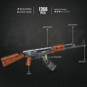 AK47 Assault Rifle Building Block Toy Set, Military Rifle Building Set for Adults & Teens, 83.5cm Interactive Toy Blaster Model with Removable Magazine, Birthday Gift for Boys Age 14+ (1366 Piece)