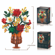 1129PCS Everlasting Flower Bouquet Building Set with Amber Vase – Botanical Collection Home Decor
