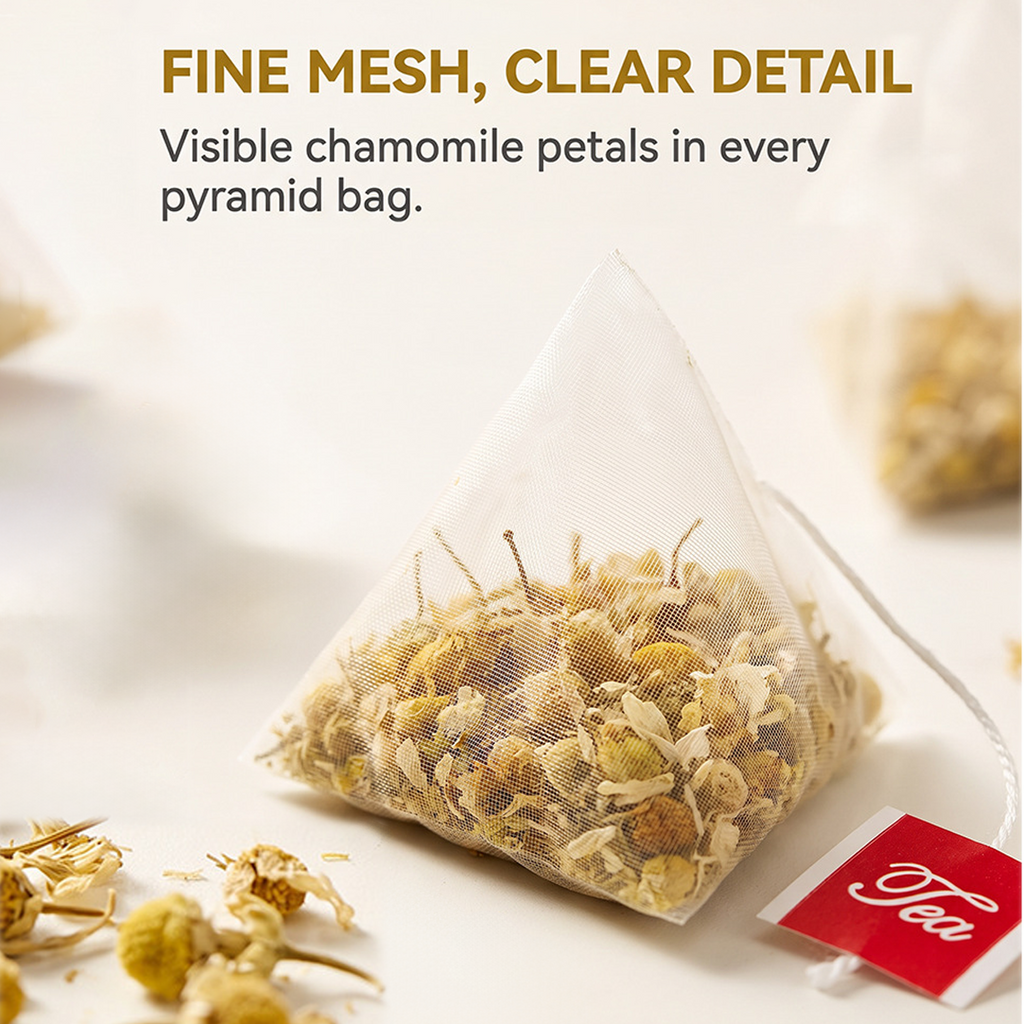 Premium Pure Chamomile Tea Bags – 30 Pyramid Sachets with Easy-Tag, Caffeine-Free Herbal Infusion for Relaxation & Sleep Support