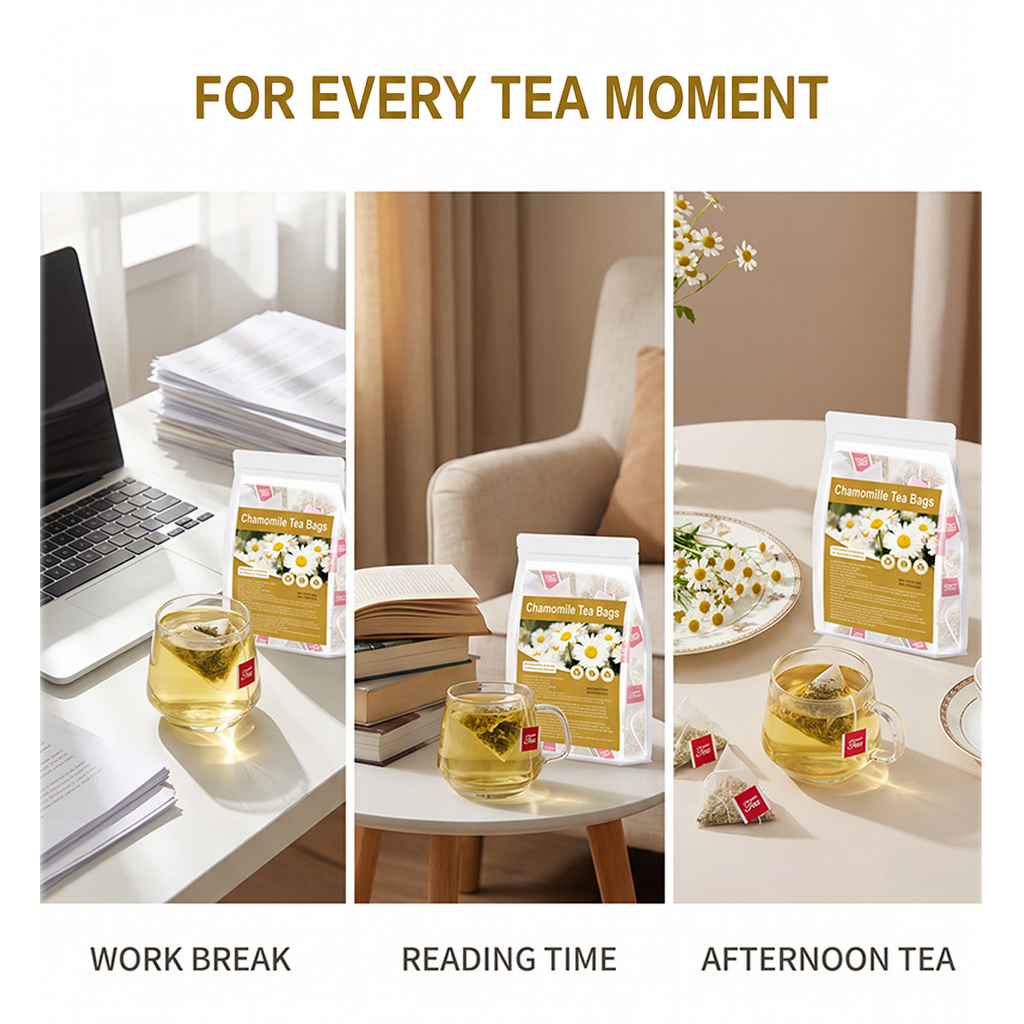 Premium Pure Chamomile Tea Bags – 30 Pyramid Sachets with Easy-Tag, Caffeine-Free Herbal Infusion for Relaxation & Sleep Support