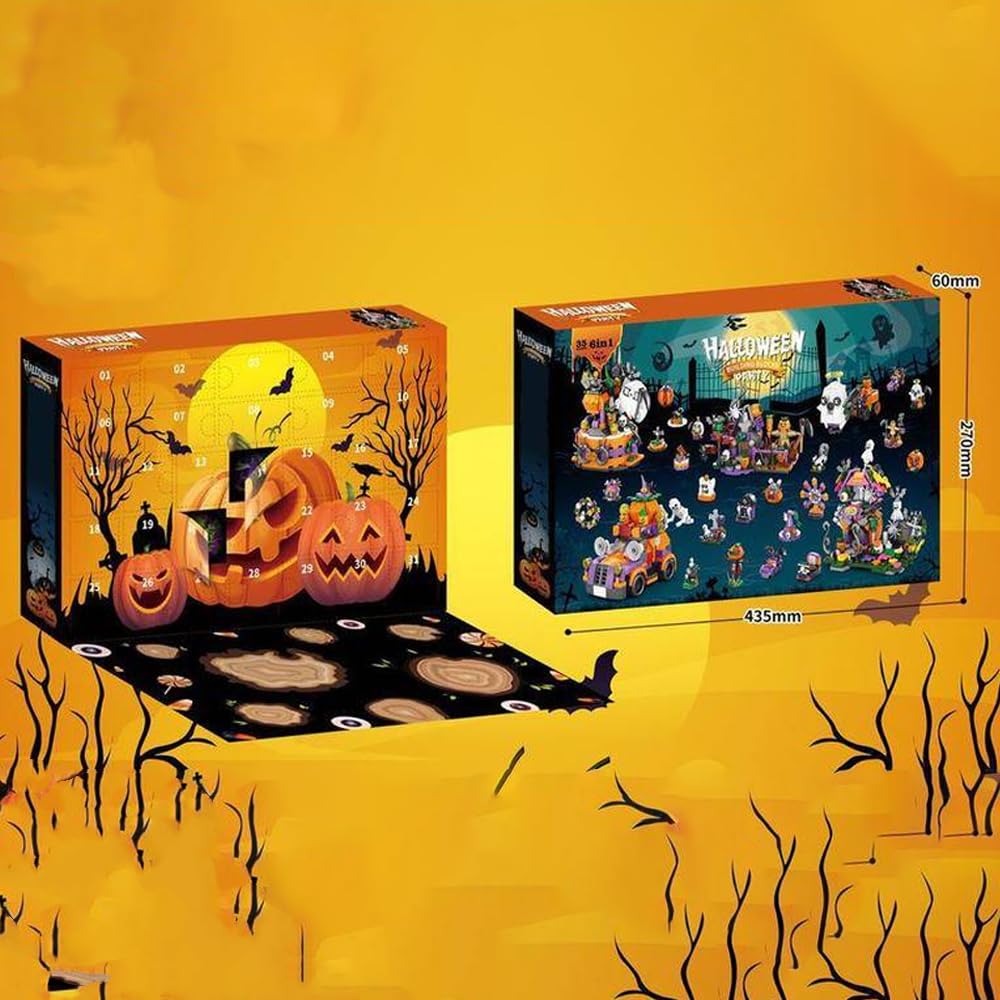 Halloween Advent Calendar 2026 Building Blocks, 31 Days Halloween Countdown Blind Box, 6 in 1 DIY Creative Assembly Kits, Creative Halloween Ornament and Present