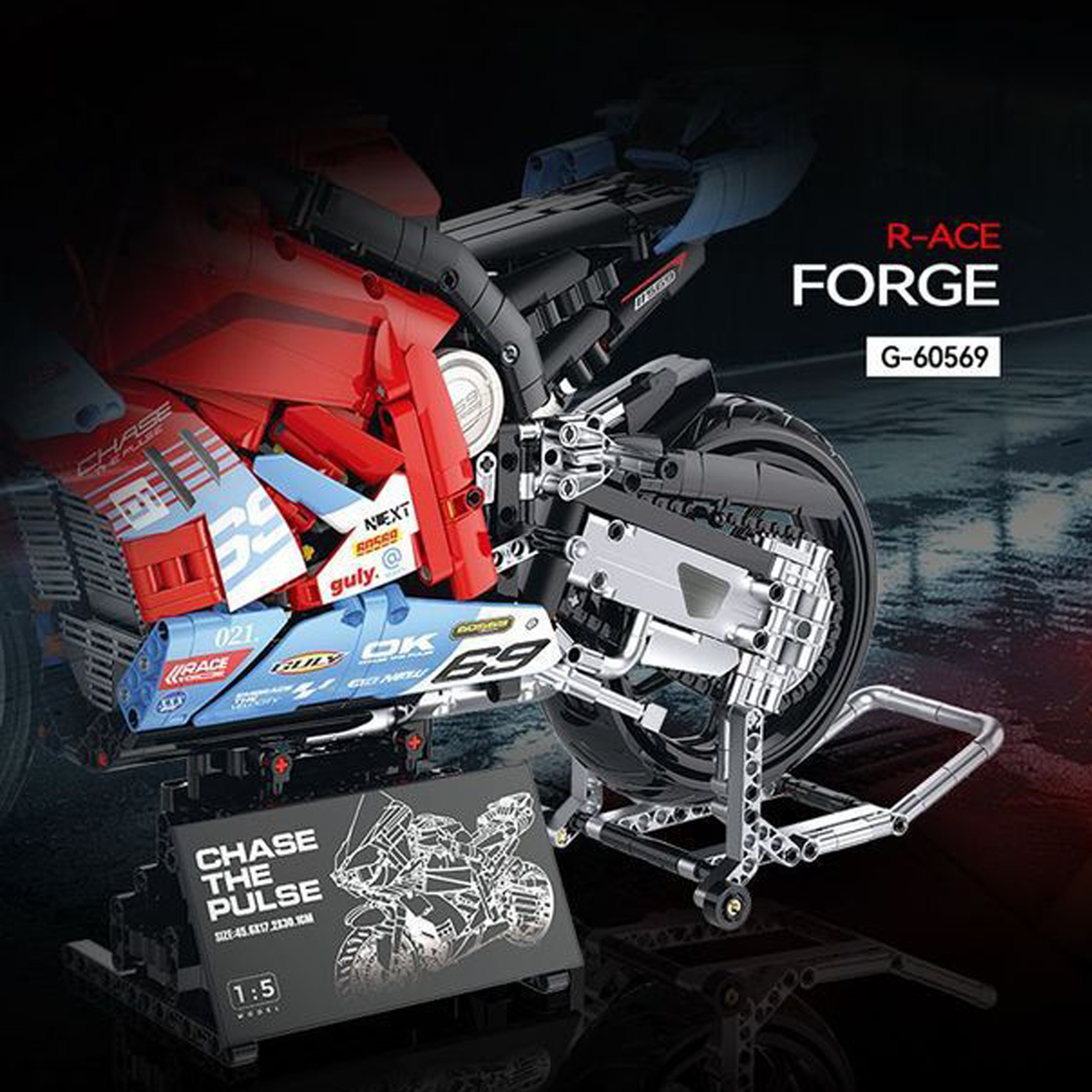1:5 Scale Racing Motorcycle Building Set for Adults & Teens, RACEFORGE MOC Superbike Model Kit with Display Stand, Collectible Birthday Gift for Boys Age 8-14 12-16