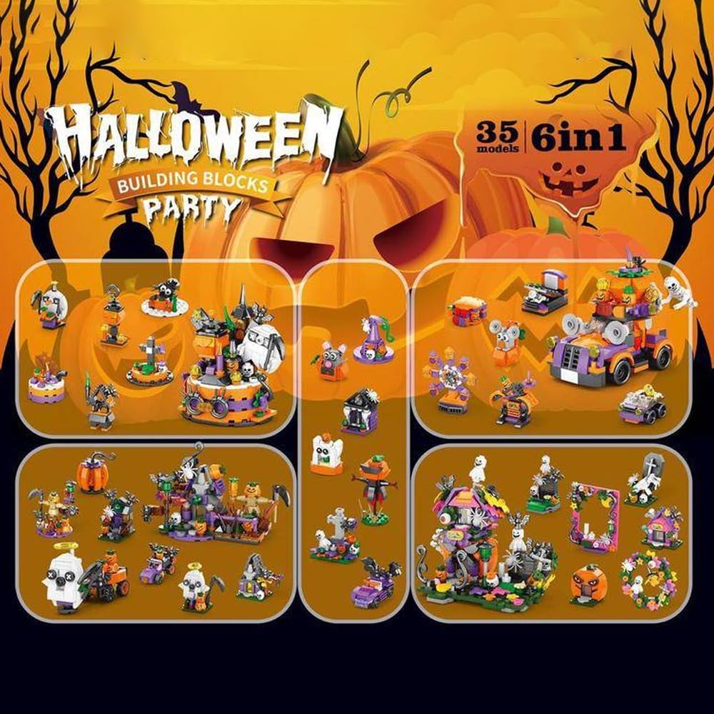 Halloween Advent Calendar 2026 Building Blocks, 31 Days Halloween Countdown Blind Box, 6 in 1 DIY Creative Assembly Kits, Creative Halloween Ornament and Present
