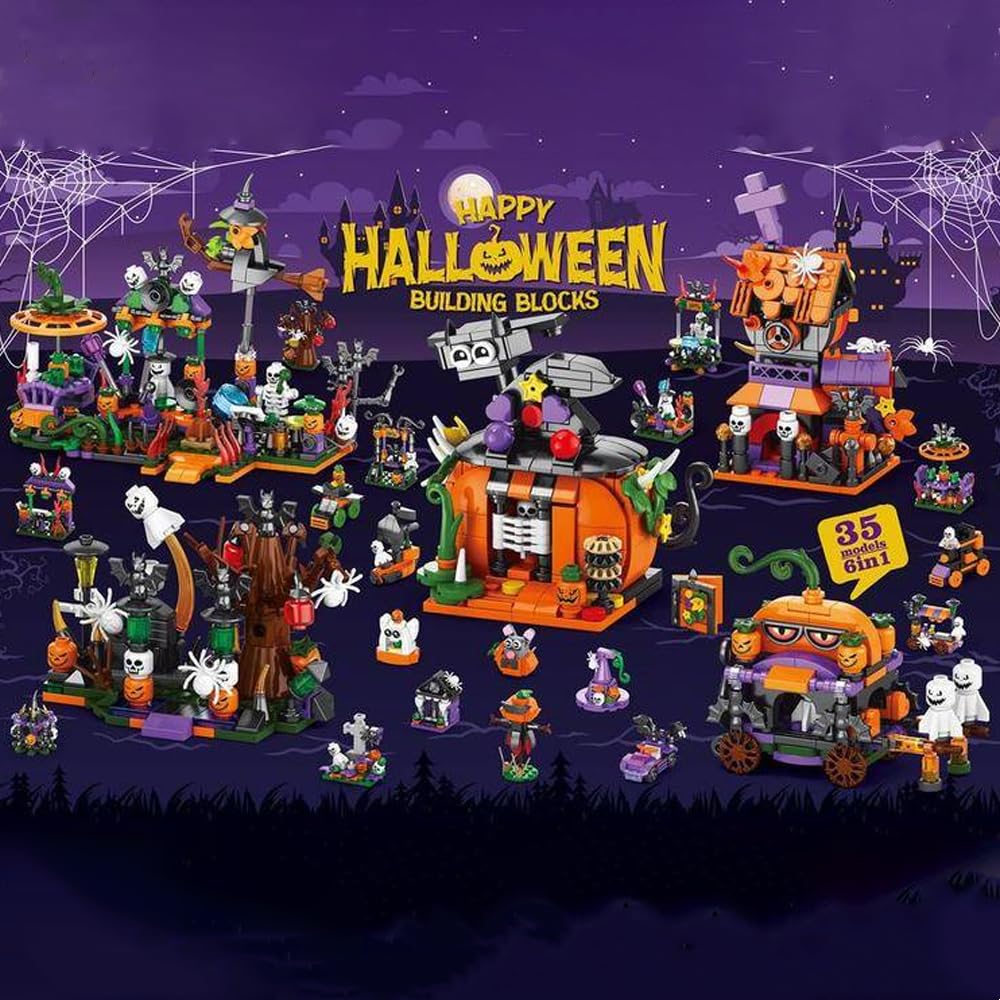 Halloween Advent Calendar 2026 Building Blocks, 31 Days Halloween Countdown Blind Box, 6 in 1 DIY Creative Assembly Kits, Creative Halloween Ornament and Present
