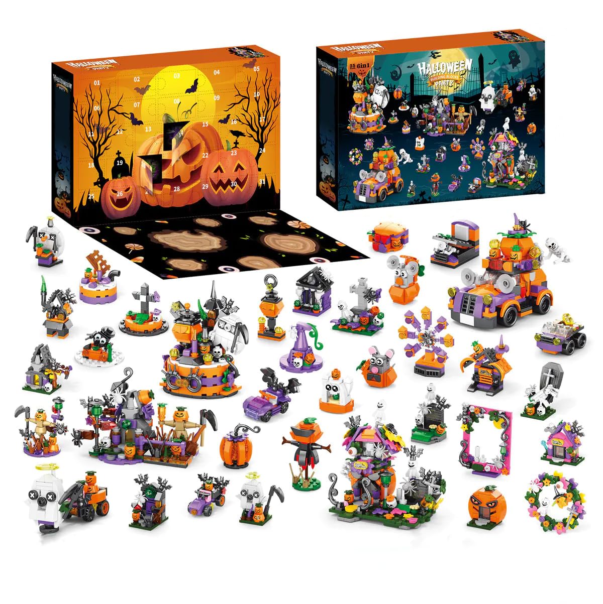Halloween Advent Calendar 2026 Building Blocks, 31 Days Halloween Countdown Blind Box, 6 in 1 DIY Creative Assembly Kits, Creative Halloween Ornament and Present
