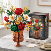 1129PCS Everlasting Flower Bouquet Building Set with Amber Vase – Botanical Collection Home Decor
