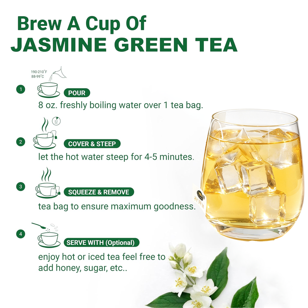 Jasmine Green Tea Bags, Naturally Jasmine-Scented, 40 Count Smooth Green Tea With Soft Jasmine Aroma, No Petals Inside, Sugar-Free, Just Floral Perfection