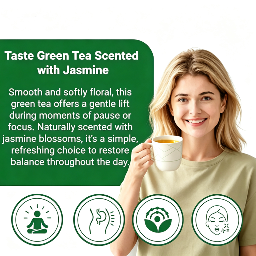 Jasmine Green Tea Bags, Naturally Jasmine-Scented, 40 Count Smooth Green Tea With Soft Jasmine Aroma, No Petals Inside, Sugar-Free, Just Floral Perfection
