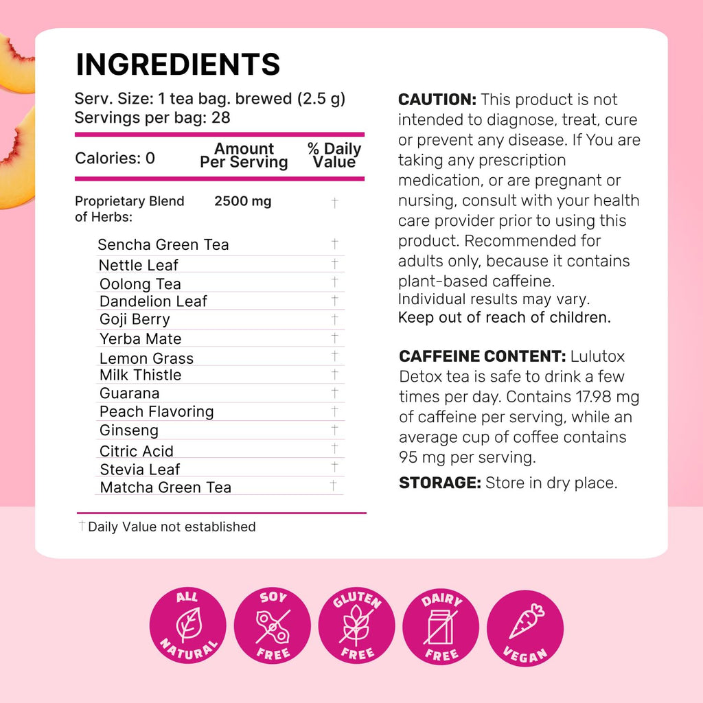 Sylhlw Detox Tea - Herbal Blend with Dandelion, Ginseng, and Ginger - Supports A Healthy Weight, Digestive Health - Vegan, All Natural, Laxative-Free - Peach Flavor (28 Servings)