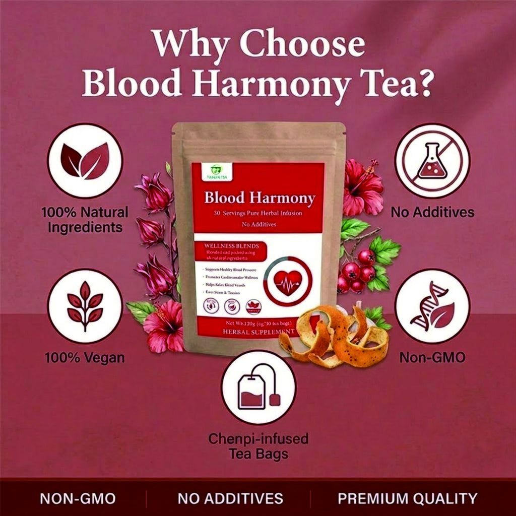 Calm Your Mind, Support Your Heart: Caffeine-Free Blood Harmony Tea with Rose, Hawthorn & Cassia Seed for Daily Stress Relief (30 Tea Bags)