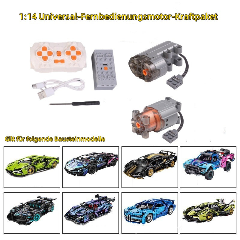 1:14 Scale RC Motor Upgrade Kit for Building Block Cars - Universal Power Pack with 2.4GHz Remote, Dual Motors, Battery & USB Charger