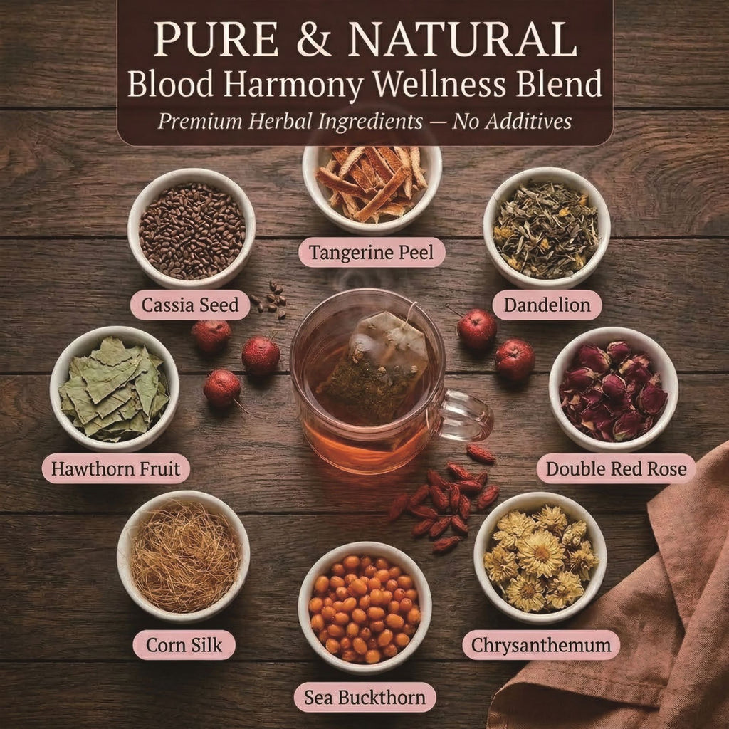 Calm Your Mind, Support Your Heart: Caffeine-Free Blood Harmony Tea with Rose, Hawthorn & Cassia Seed for Daily Stress Relief (30 Tea Bags)