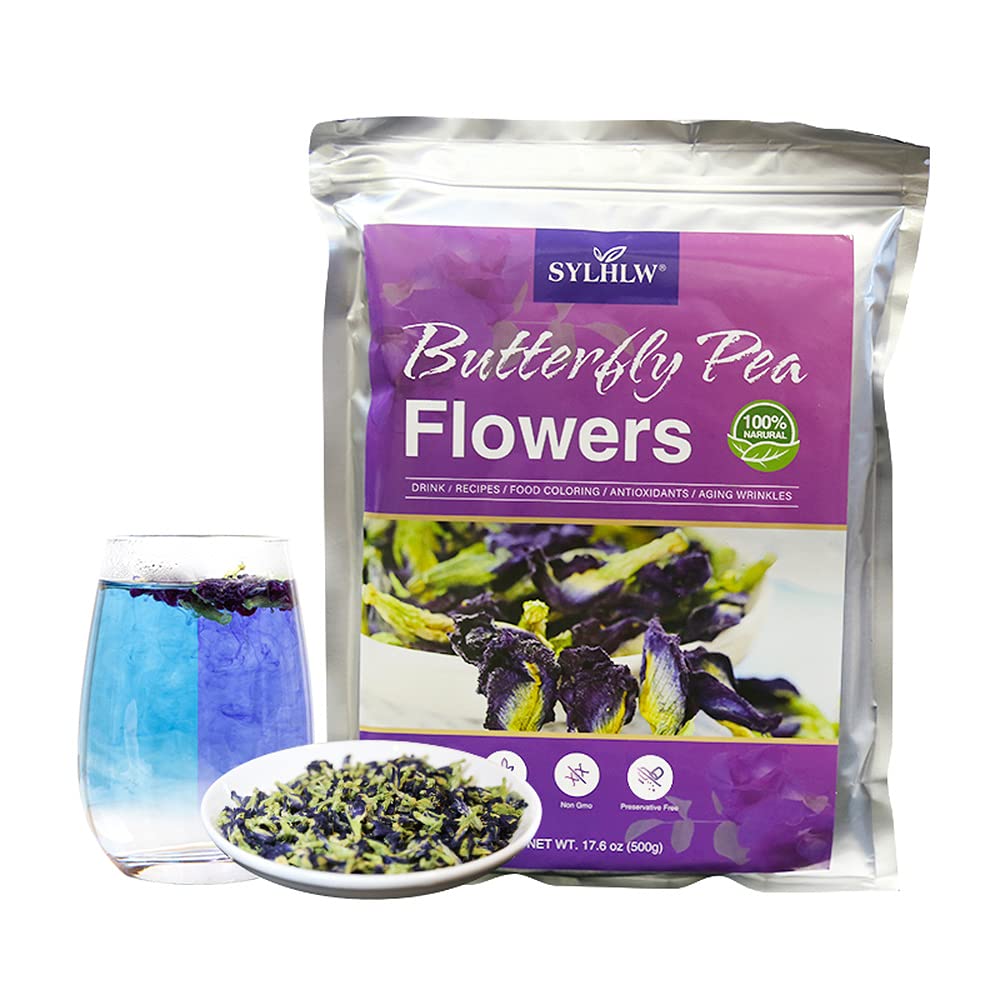 Pure Dried Butterfly Pea Flowers Tea 500g(17.6 Oz.), Premium Butterfly Pea Tea Butterfly Pea Flower Herbs Tea, Healthy Tea Natural Food Coloring for Drinks Party Funness Food Colors