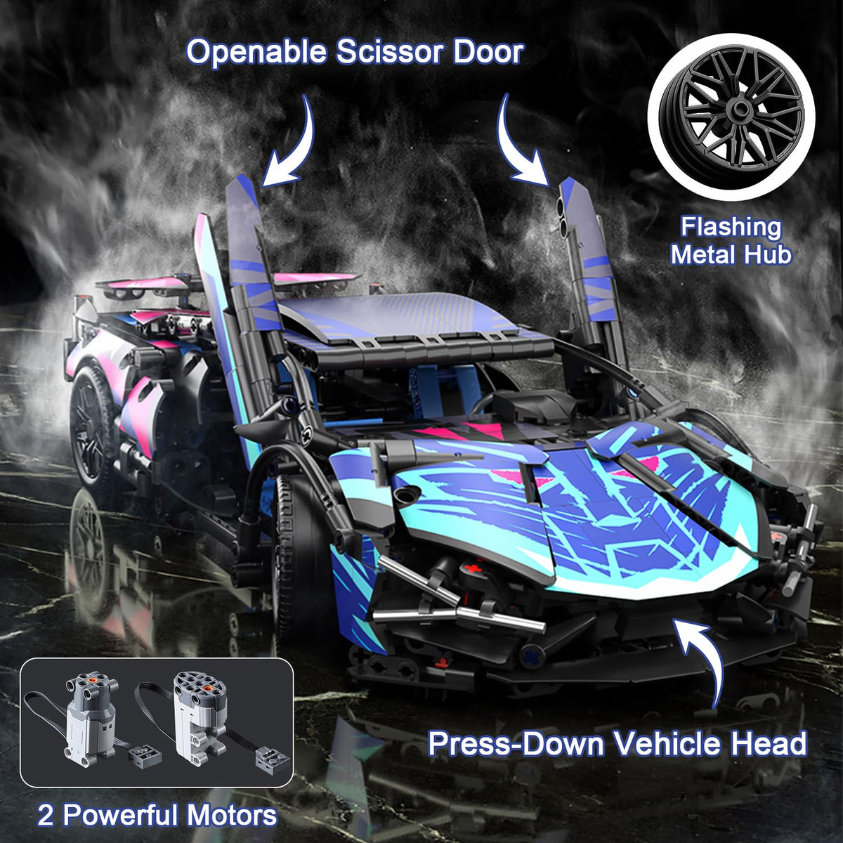 Cyberpunk Sports Race Car Building Set for Boys & Adults, APP & RC Remote Control Car Model Kits with LED Lights, 1:14 MOC Supercar Toys Birthday Gifts for Kids Teens Age 8-14 12-16 (1314 PCS)