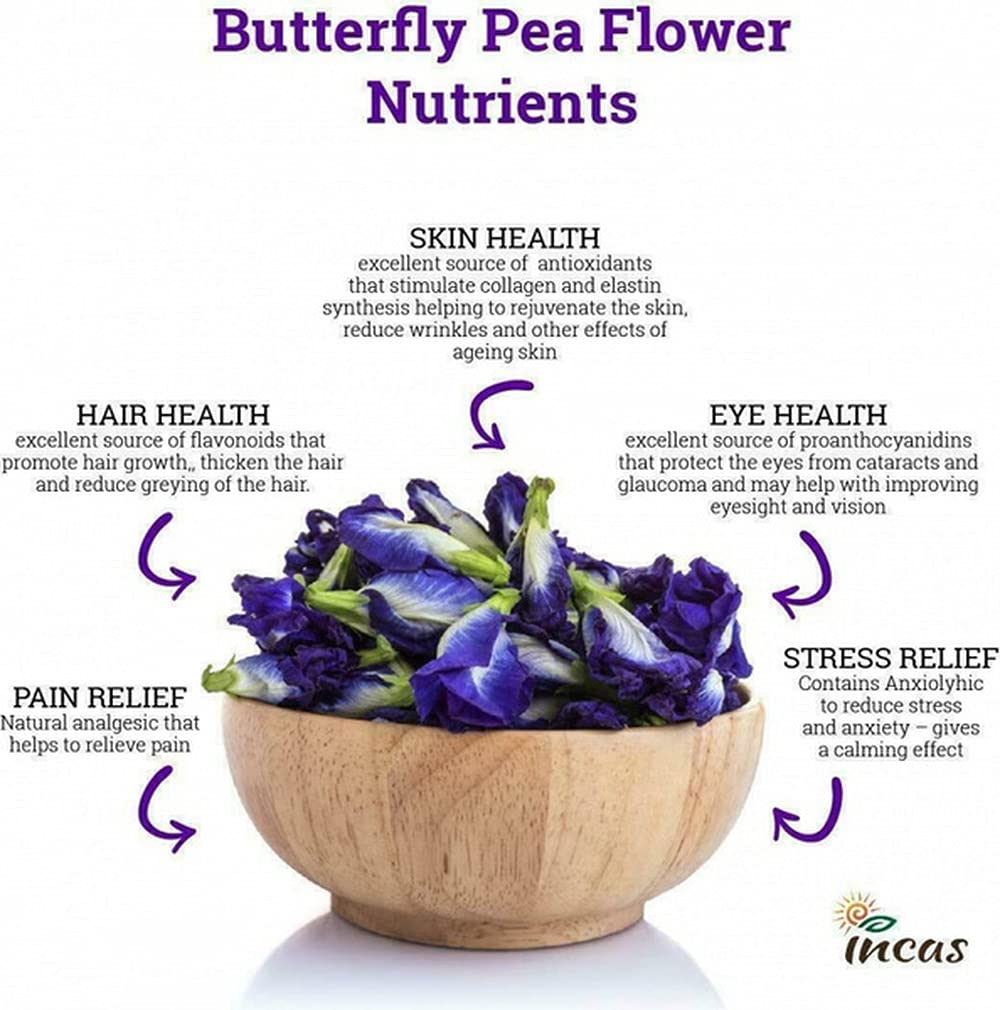 Pure Dried Butterfly Pea Flowers Tea 500g(17.6 Oz.), Premium Butterfly Pea Tea Butterfly Pea Flower Herbs Tea, Healthy Tea Natural Food Coloring for Drinks Party Funness Food Colors