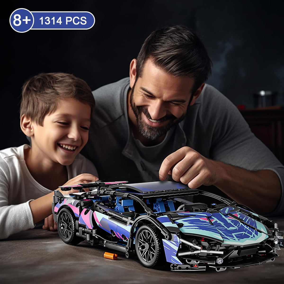 Cyberpunk Sports Race Car Building Set for Boys & Adults, APP & RC Remote Control Car Model Kits with LED Lights, 1:14 MOC Supercar Toys Birthday Gifts for Kids Teens Age 8-14 12-16 (1314 PCS)