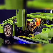 1:14 Scale RC Building Block Car Kit - Green Supercar Model with Remote Control, Motors, LED Lights & Container Box Gift for Kids and Adults